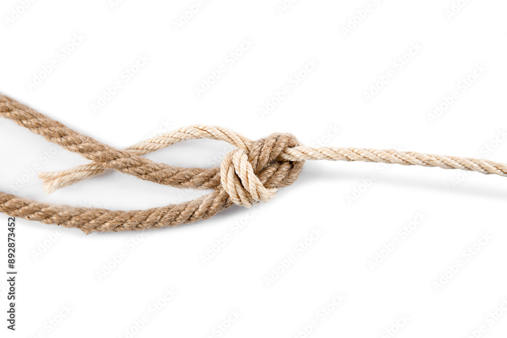 Hemp ropes with knots isolated on white Hemp ropes with knots isolated on white