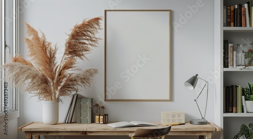 Minimalist Home Office Desk With Pampas Grass