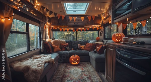 Cozy Camper Van Decorated For Halloween