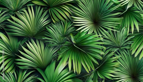 stylized tropical palm leaves wallpaper jungle palm green leaf seamless pattern © Jayla