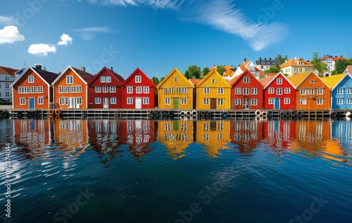 Colorful Houses on the Water in Norway