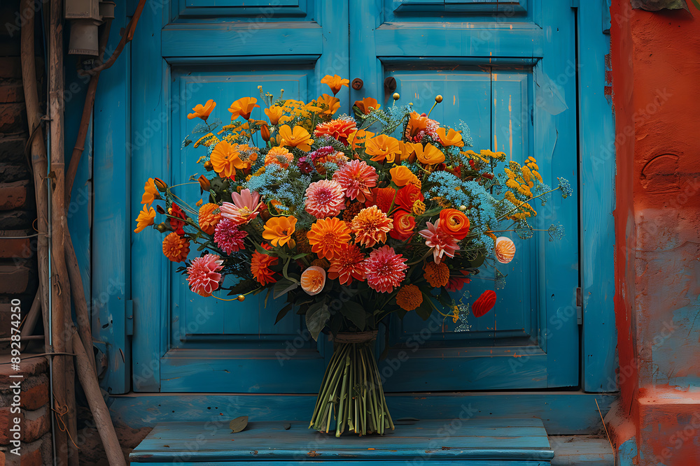 Naklejka premium A delivery service bringing fresh, vibrant flowers to customers' doorsteps, ensuring smiles and brightening homes