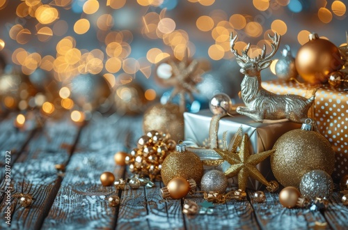 Christmas Decorations on Wooden Table