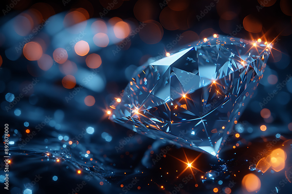 Shimmering diamonds displayed on a dark blue background, highlighting their brilliance and elegance Shimmering diamonds displayed on a dark blue background, highlighting their brilliance and elegance