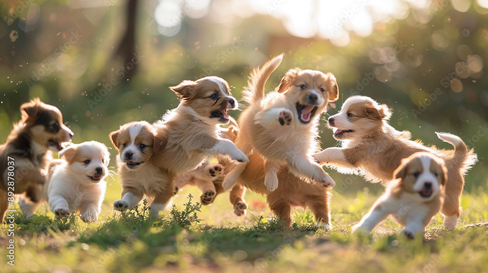 Puppies' Joyous Tumble: Furry Fun in Motion Puppies' Joyous Tumble: Furry Fun in Motion