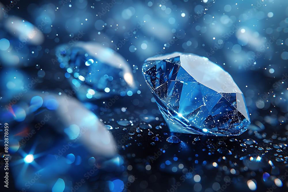 Shimmering diamonds displayed on a dark blue background, highlighting their brilliance and elegance Shimmering diamonds displayed on a dark blue background, highlighting their brilliance and elegance