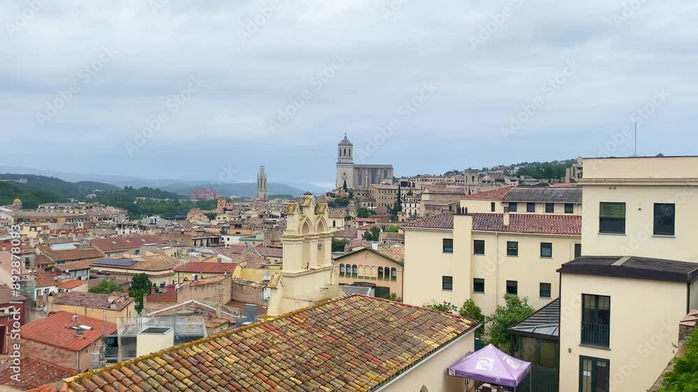 Views of Girona cathedral overlooking the medieval city. 