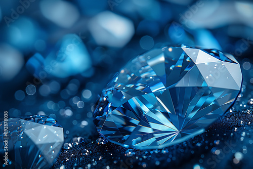 Shimmering diamonds displayed on a dark blue background, highlighting their brilliance and elegance