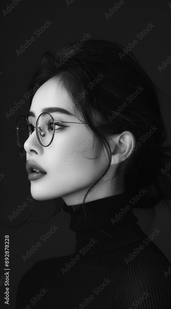 A woman in glasses is looking away from the camera. A woman in glasses is looking away from the camera.