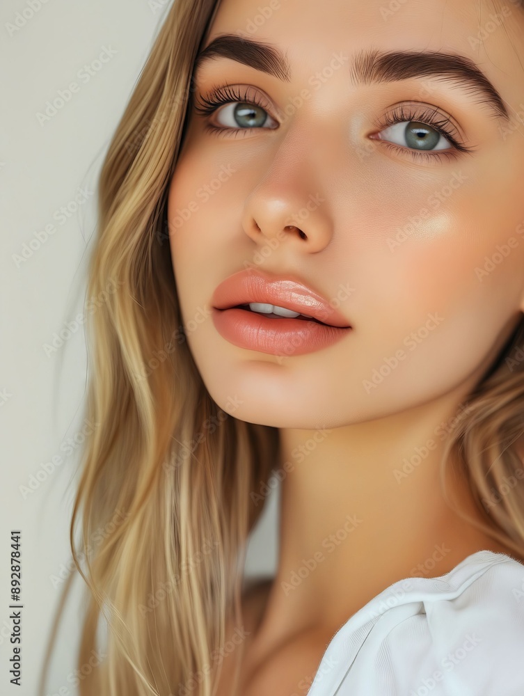 Fototapeta premium A beautiful woman with long blonde hair and blue eyes.