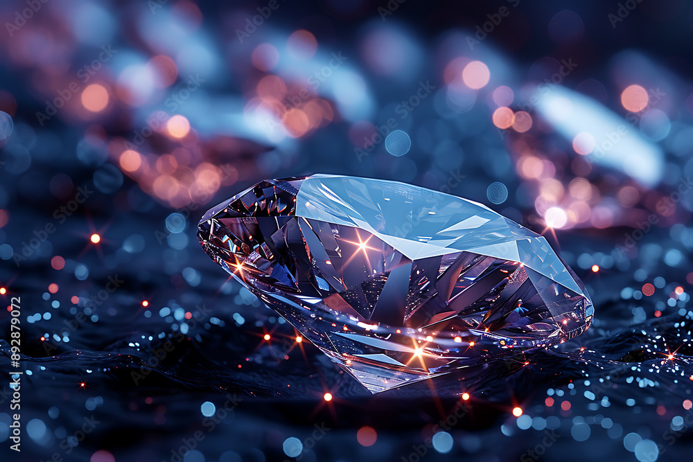 Shimmering diamonds displayed on a dark blue background, highlighting their brilliance and elegance Shimmering diamonds displayed on a dark blue background, highlighting their brilliance and elegance