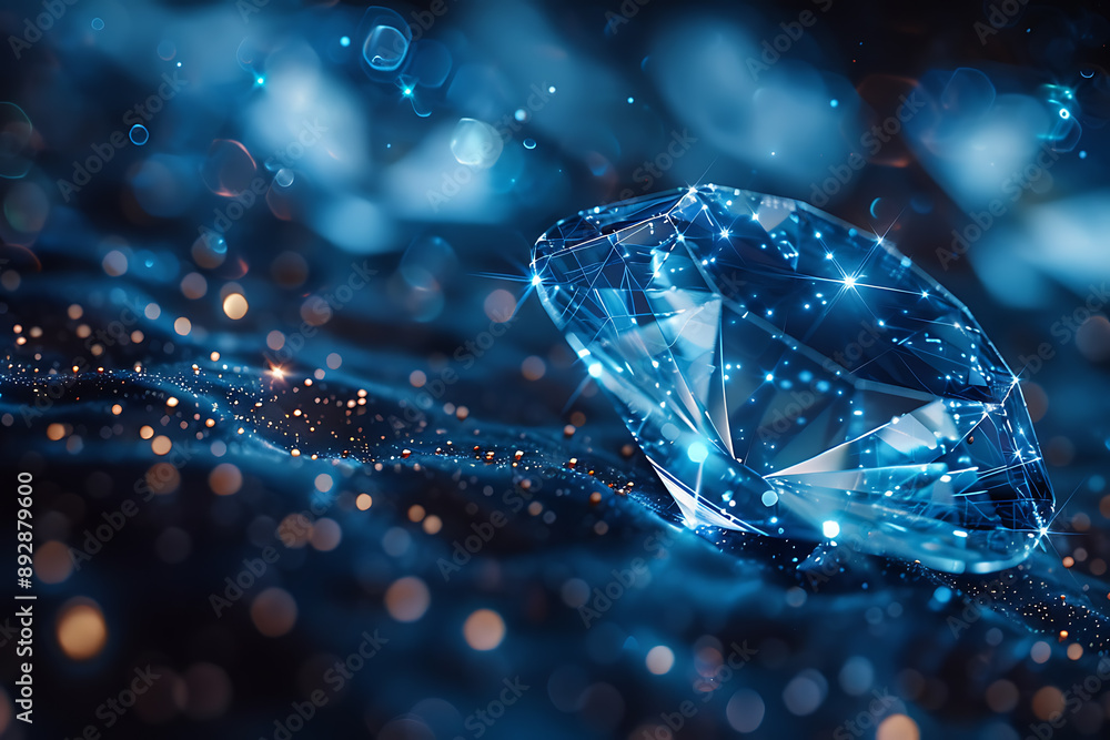 Shimmering diamonds displayed on a dark blue background, highlighting their brilliance and elegance Shimmering diamonds displayed on a dark blue background, highlighting their brilliance and elegance