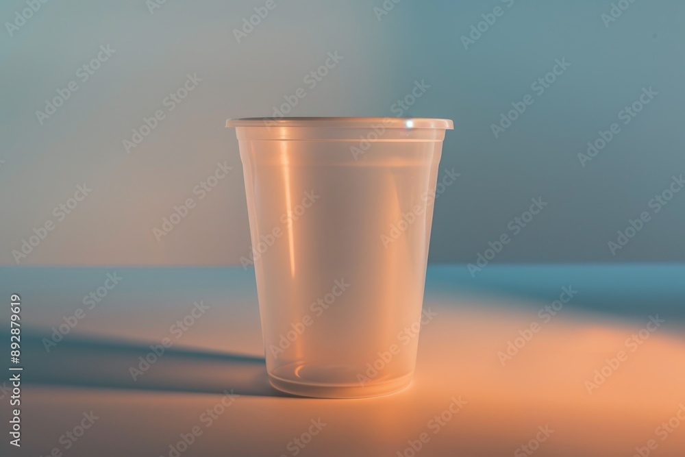 A single plastic cup sitting on a table with no additional context A single plastic cup sitting on a table with no additional context