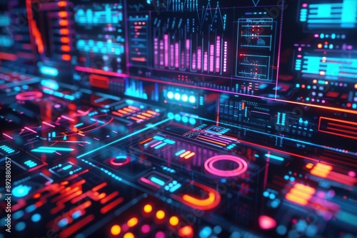 Wallpaper Mural Close-up shot of a computer screen lit by neon lights Torontodigital.ca