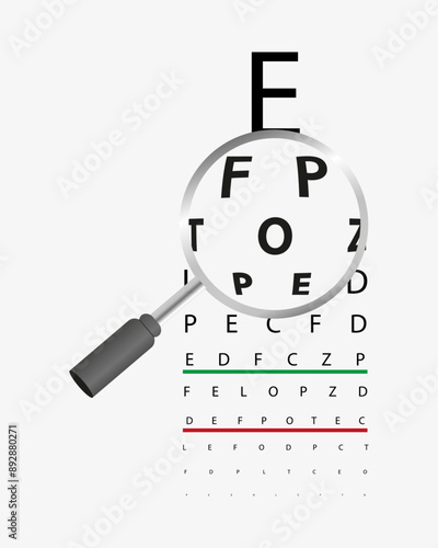Magnifying glass with zoom effect and eye test health