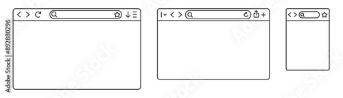 Browser window mockup. Blank web page, web browser template. Vector illustration