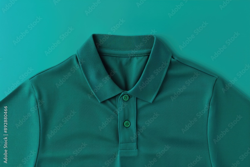 A green polo shirt against a bright blue background A green polo shirt against a bright blue background