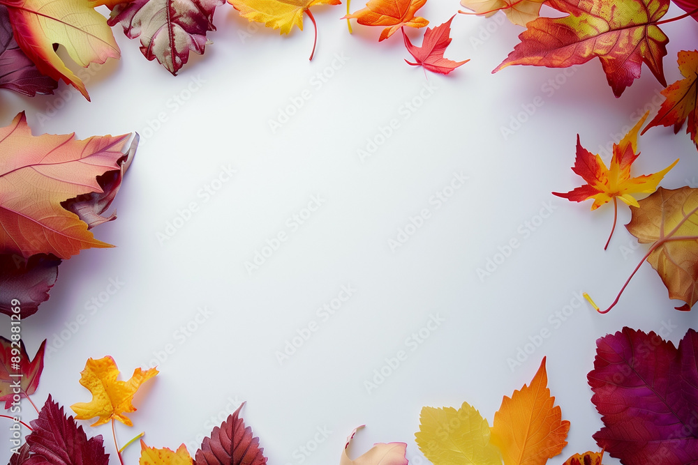 Frame made of fall leaves, fall foliage, white background, fall or Halloween, border Frame made of fall leaves, fall foliage, white background, fall or Halloween, border