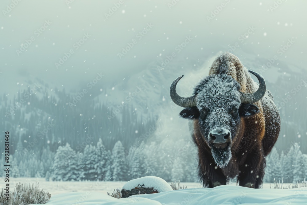 Christmas Buffalo in Yellowstone: Bison in Winter Snow Nature Christmas Buffalo in Yellowstone: Bison in Winter Snow Nature