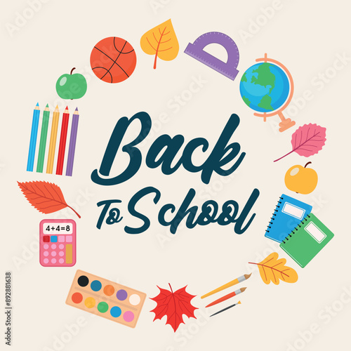 Welcome back to school, greeting with school elements.