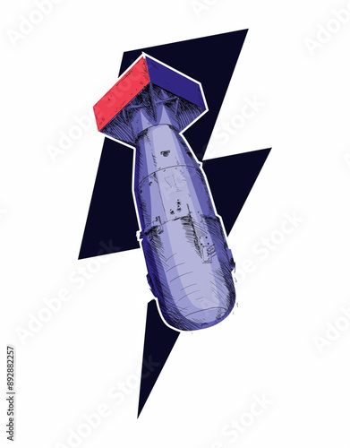 T-shirt design of an atomic bomb next to the thunder symbol on a white background.