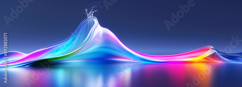 Abstract digital artwork featuring colorful, flowing waves and water splashes against a deep blue background. Futuristic and vibrant design concept, ideal for desktop backgrounds or wallpapers.