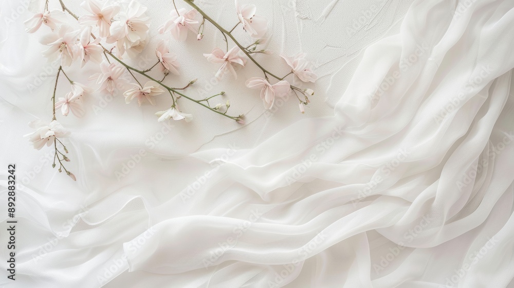Naklejka premium Soft Pink Flowers on White Fabric Background