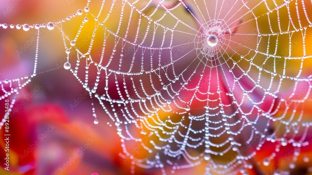 Spider web with dew drops. Dewy web close-up Spider web with dew drops. Dewy web close-up