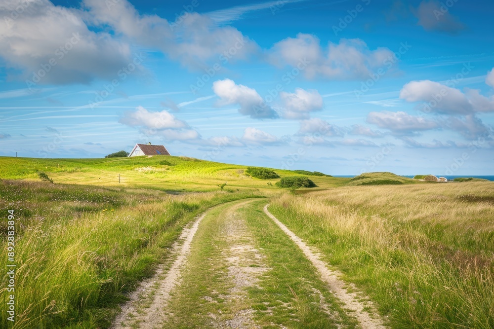 Denmark Countryside. Landscape with Holiday Homes in Hvide Sande Dunes Denmark Countryside. Landscape with Holiday Homes in Hvide Sande Dunes