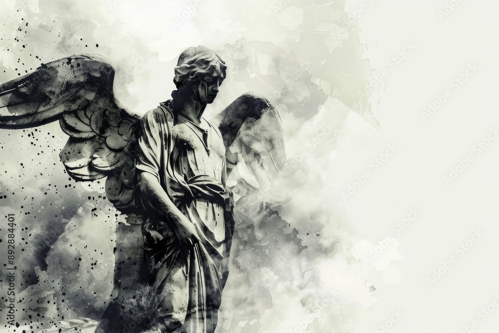 A classic depiction of an angel in grayscale, suitable for use in various contexts A classic depiction of an angel in grayscale, suitable for use in various contexts