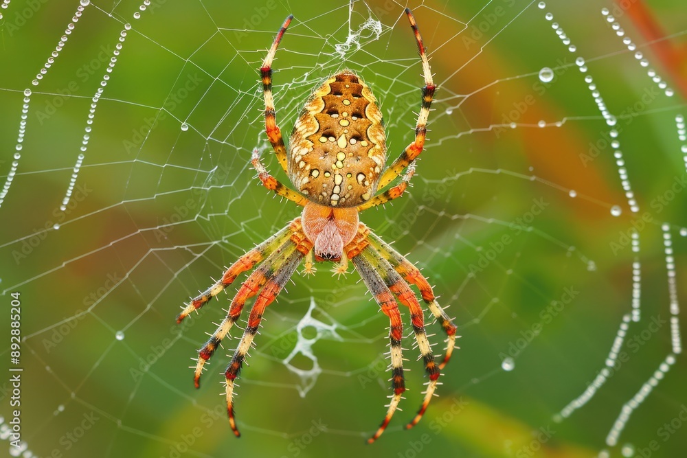 Orb Weaver Spider in Backyard Nature. Close-up Macro Shot of Arachnid on Spider's Web Orb Weaver Spider in Backyard Nature. Close-up Macro Shot of Arachnid on Spider's Web