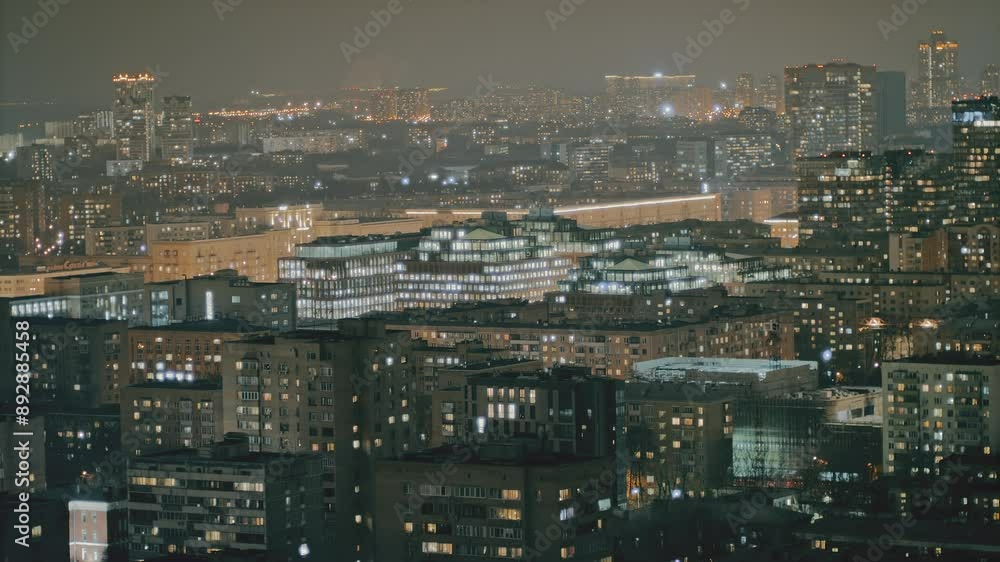 Night city. Master shot of a big city view with high-rise buildings.
