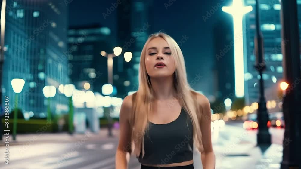 Young woman on a city street jumping screaming Young woman on a city street jumping screaming