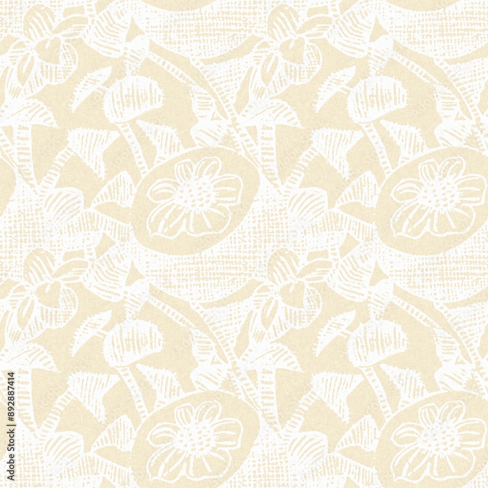 Modern white on cream lace effect wedding background texture. Soft tonal linen openwork block print with subtle hand drawn lattice damask printed fabric backdrop. Modern white on cream lace effect wedding background texture. Soft tonal linen openwork block print with subtle hand drawn lattice damask printed fabric backdrop.