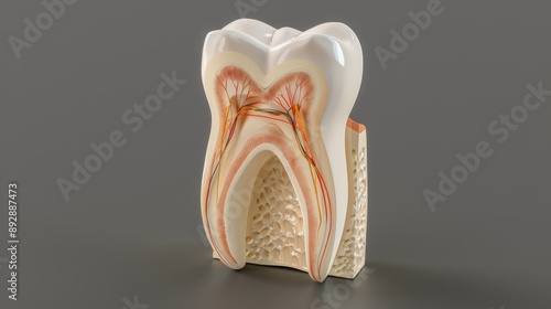 Anatomical intricacy: tooth structure, nerve, with a visible cartilaginous stage, detailed layers and components of a tooth, emphasizing the complex interplay of dental anatomy photo