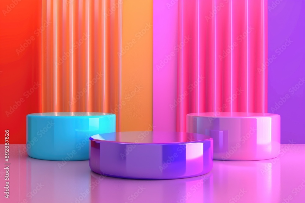 A collection of three stools with distinct colors A collection of three stools with distinct colors
