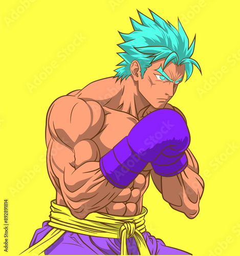 This impressive drawing features an anime-style boxer exuding strength and determination.