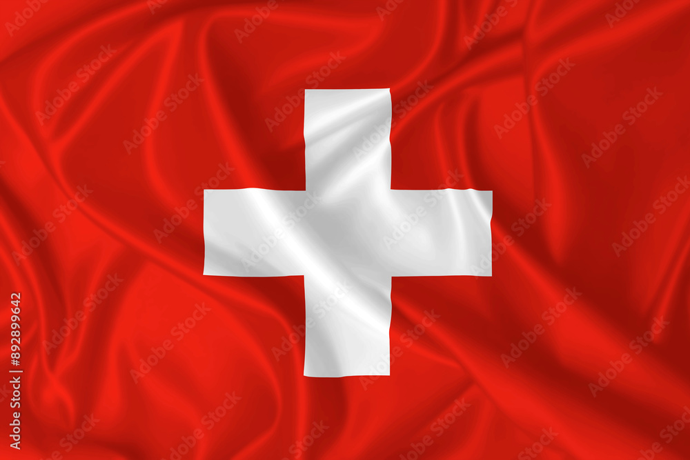 Flag of Switzerland waving in the wind on fabric texture Flag of Switzerland waving in the wind on fabric texture