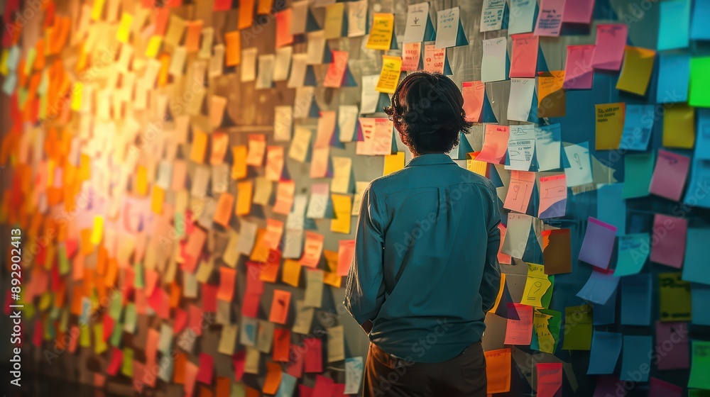 Obraz premium A creative brainstorming session with sticky notes on a wall