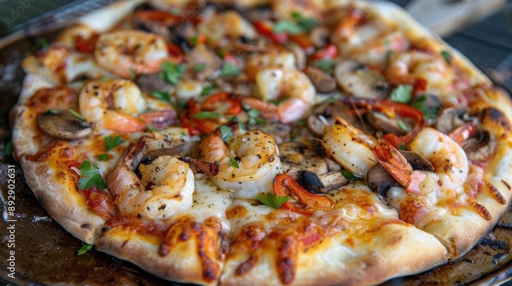 Homemade Charcoal Oven Seafood Pizza with Squid Shrimp and Mushroom Homemade Charcoal Oven Seafood Pizza with Squid Shrimp and Mushroom
