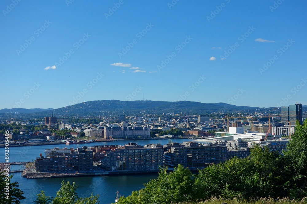 Fototapeta premium Exploring the Noslo, norway, europe, city, skyline, view, cityscape, building, urban, buildings, downtown, travel, tourismorweigan capital of Oslo