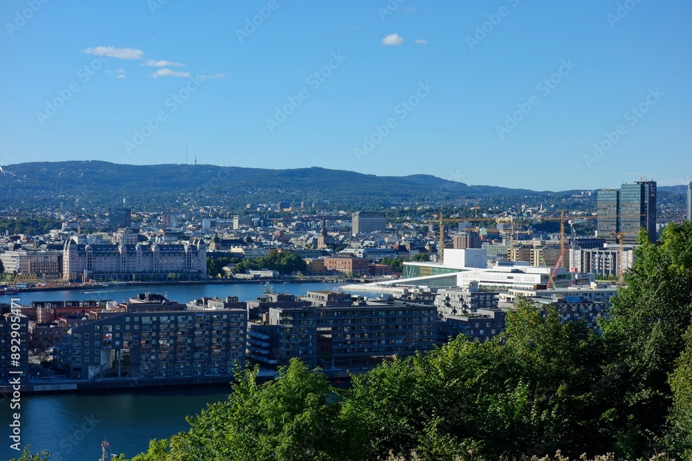 Fototapeta premium Exploring the Noslo, norway, europe, city, skyline, view, cityscape, building, urban, buildings, downtown, travel, tourismorweigan capital of Oslo