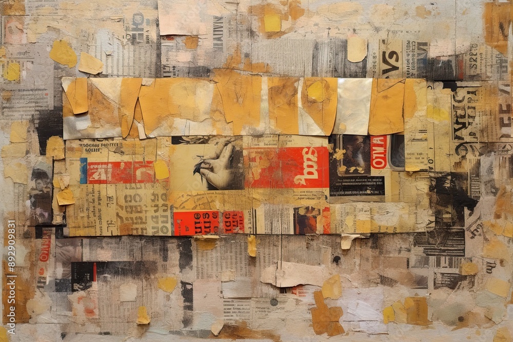 Fototapeta premium Weathered Material Masterpiece Golden Palette Newspaper Painting