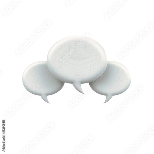 Three overlapping 3d white speech bubbles. 