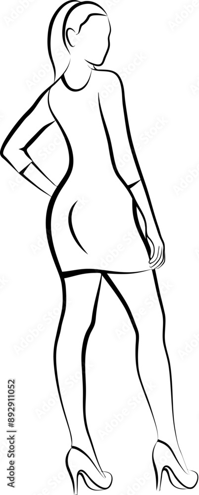 Sketch of Slim Woman In Mini Dress - Side View. Vector illustration
Sketch of Slim Woman In Mini Dress - Side View. Vector illustration