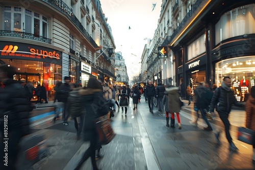 Busy parisian street during evening rush hour. Generative AI photo