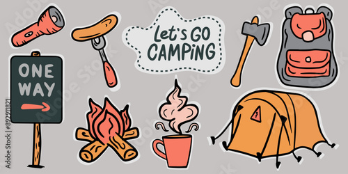 Hand drawn of doodles camping good for background, wallpaper, set icon. Design for prints, poster, trip, travel card