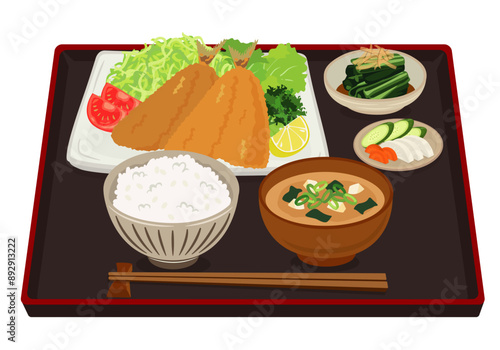 揚げ物_アジフライ定食（アジフライランチ）盆あり