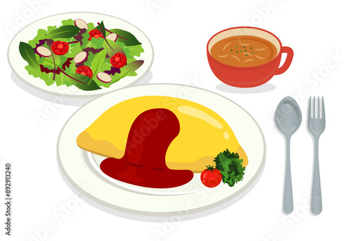 洋食_オムライス（ランチセット）背景白