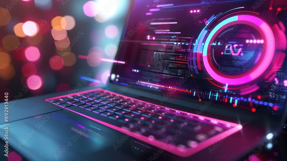 A detailed 3D image of a laptop screen with a system update notification A detailed 3D image of a laptop screen with a system update notification
